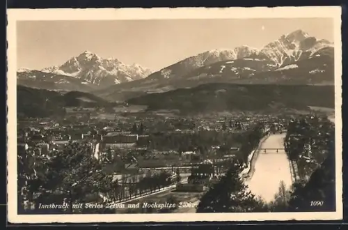 AK Innsbruck, Panorama mit Serles und Nockspitze