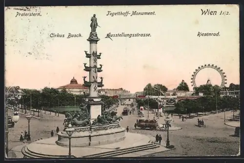 AK Wien, Tegetthoff-Monument am Praterstern mit Riesenrad