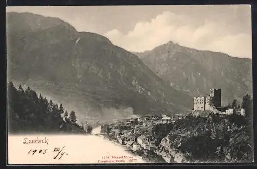 AK Landeck, Ort mit Schloss und Gebirgspanorama