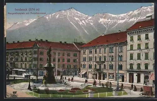 AK Innsbruck, Margarethenplatz mit Rudolfsbrunnen