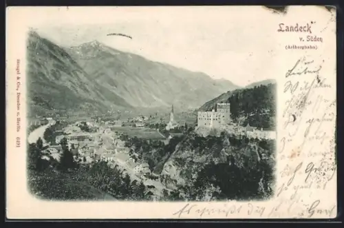 AK Landeck, Panorama mit Schloss und Kirche von Süden gesehen