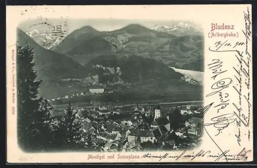 AK Bludenz, Panorama mit Montigel und Scesaplana
