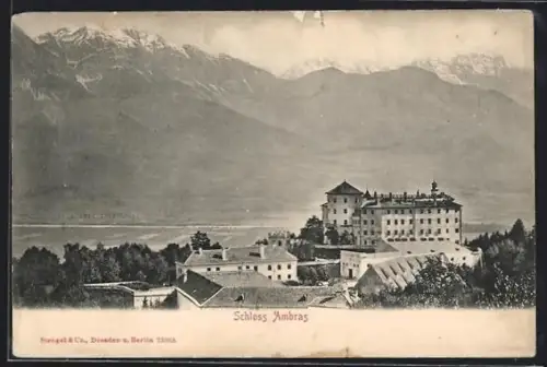 AK Innsbruck, Schloss Ambras vor Bergpanorama