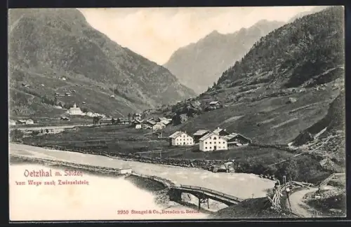 AK Zwieselstein /Oetzthal, Talansicht mit Sölden, Vom Wege nach Zwieselstein