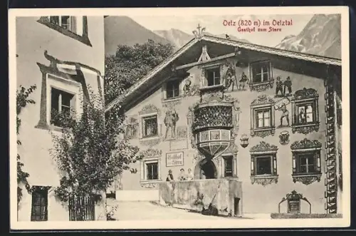 AK Oetz im Oetztal, Gasthof zum Stern mit Fassadenmalerei