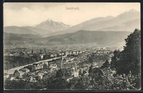 AK Innsbruck, Ortspanorama mit Kirche
