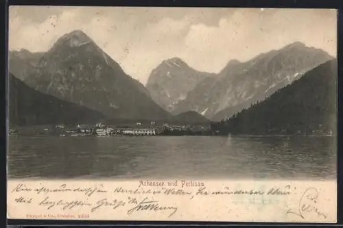 AK Pertisau /Achensee, Ortsansicht mit Bergpanorama
