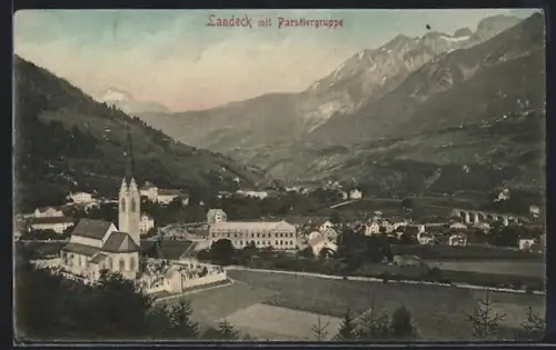 AK Landeck, Ortsansicht mit Parstiergruppe