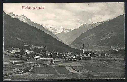 AK Mieders /Stubaital, Ortspanorama mit Kirche