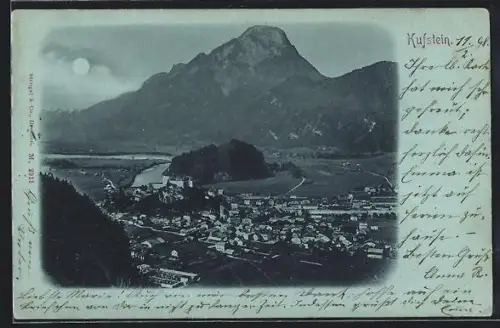 Mondschein-AK Kufstein, Ortsansicht im Vollmondlicht