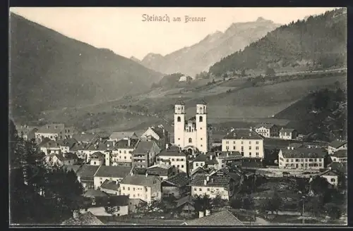 AK Steinach am Brenner, Ortsansicht mit Kirche und Gebirgspanorama