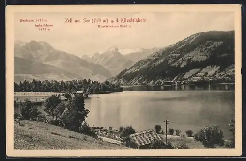 AK Zell am See, Ortsansicht g. d. Kitzsteinhorn