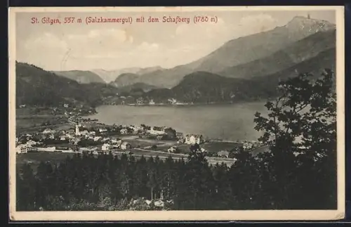 AK St. Gilgen /Salzkammergut, Ortsansicht m. Schafberg