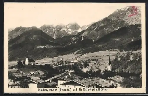 AK Mieders /Stubaital, Ortsansicht m. Kalkkögel
