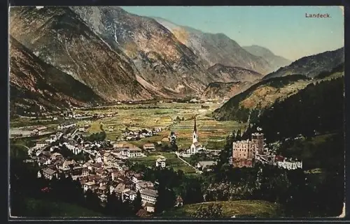 AK Landeck, Panorama mit Kirche