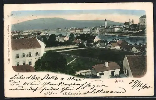 AK Linz, Ortsansicht mit Kirche und Brücke