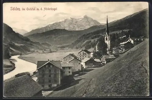 AK Sölden /Nöderkogel, Ortsansicht mit Bergpanorama