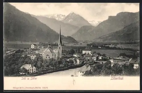 AK Zell a. Ziller, Ortsansicht mit Kirche und Bergen
