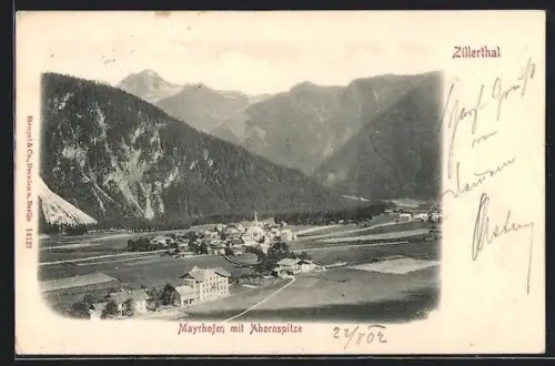 AK Mayrhofen /Zillerthal, Ortsansicht mit Ahornspitze