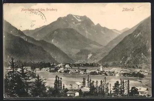 AK Mayrhofen /Zillertal, Panorama mit Grünberg