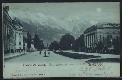 Mondschein-AK Innsbruck, Rennweg und Theater