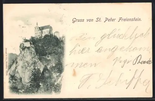 AK St. Peter Freienstein, Kirche auf einem Felsen