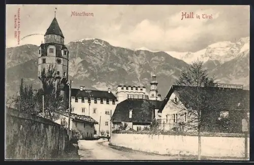 AK Hall in Tirol, Ortsansicht mit Münzthurm