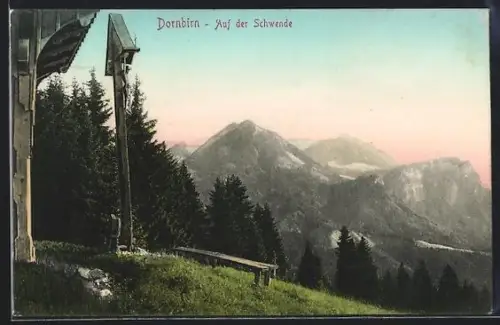 AK Dornbirn, Auf der Schwende mit Wegkreuz