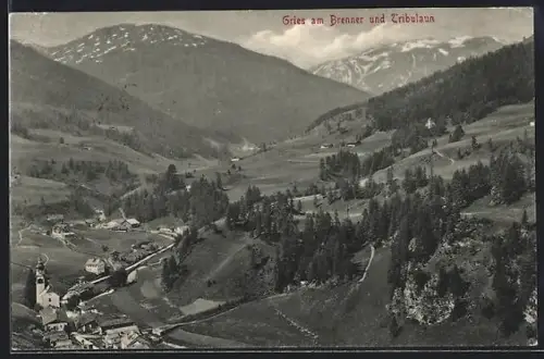 AK Gries am Brenner, Ortsansicht mit Tribulaun