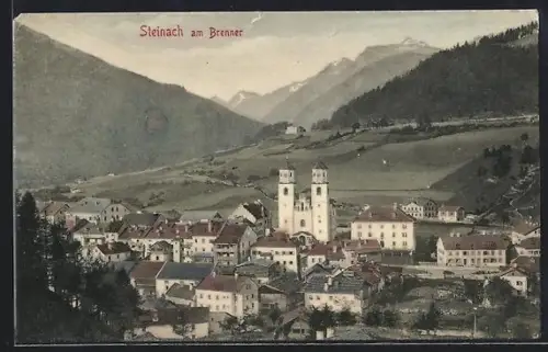 AK Steinach am Brenner, Ortsansicht mit Kirche und Gebirgspanorama