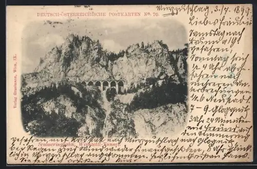 AK Breitenstein am SEmmering, Semmeringbahn, Weinzettl-Tunnel im Berghang