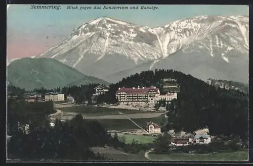 AK Semmering, Blick gegen das Sanatorium und Raxalpe