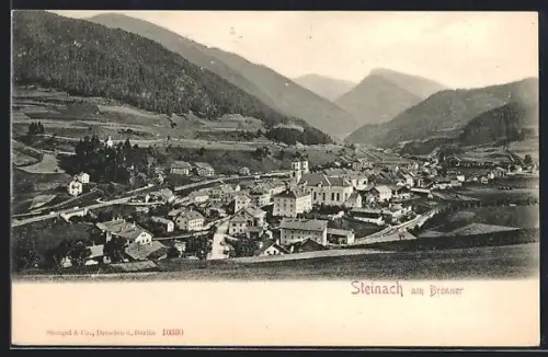 AK Steinach am Brenner, Kirche mit Bergpanorama