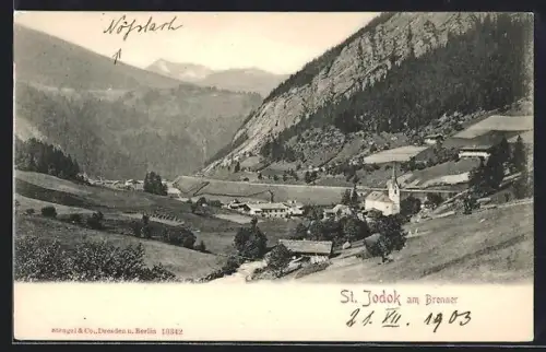 AK St. Jodok am Brenner, Ortspanorama mit Kirche