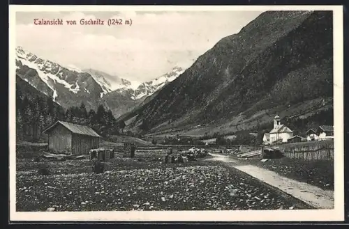 AK Gschnitz, Talansicht mit Kirche
