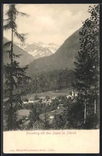 AK Finkenberg im Zillertal, Ortspanorama mit Kirche und Bergkulisse