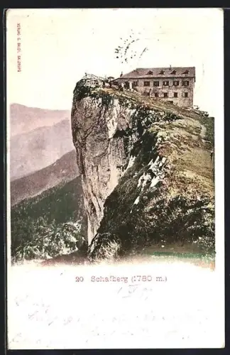 AK Schafberg, Berghaus auf steiler Felsklippe
