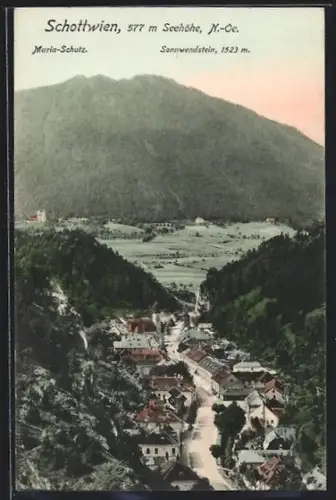 AK Schottwien /N.-Ö., Panorama mit Ort und Sonnenwendstein