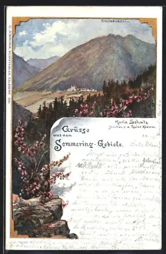 AK Semmering, Ortsansicht mit Bergpanorama und Maria Schutz