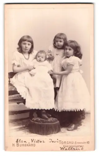 Fotografie H. Burghard, Torgau, Erzenstr. 40, Vier Kinder in weisser Kleidung