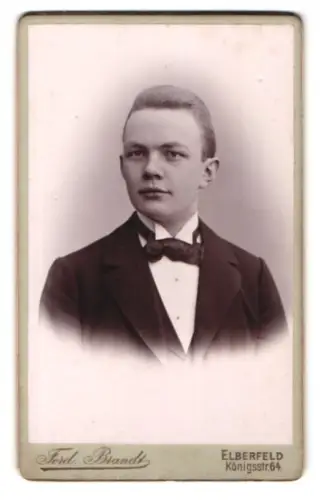 Fotografie Ferd. Brandt, Elberfeld, Königstrasse 64, Porträt eines jungen Mannes