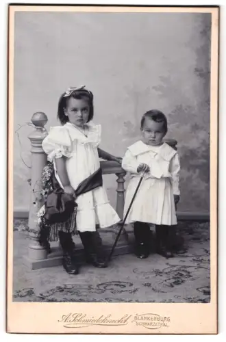 Fotografie A. Schmiedeknecht, Blankenburg /Schwarzathal, Zwei Kinder in heller Kleidung