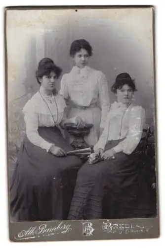 Fotografie Alb. Bamberg, Breslau, Moltkestrasse 14, Drei Damen in eleganter Kleidung