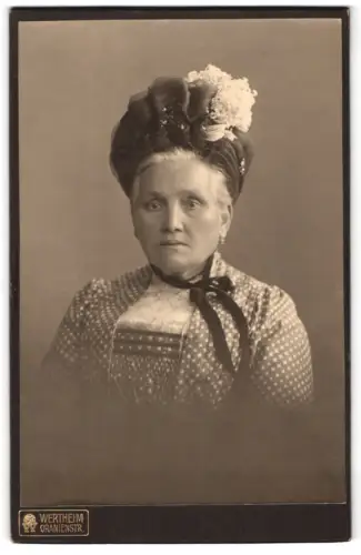 Fotografie Wertheim, Berlin, Oranienstr., Porträt einer Dame mit extravagantem Hut