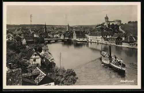 AK Schaffhausen, Partie am Fluss mit Dampfer