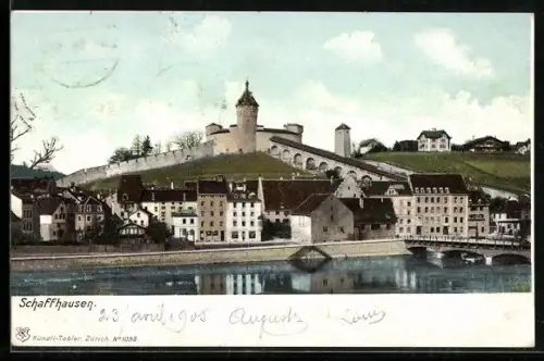 AK Schaffhausen, Uferpartie mit Burg