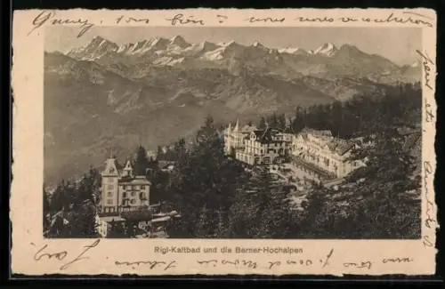 AK Rigi-Kaltbad, Ortsansicht und die Berner-Hochalpen