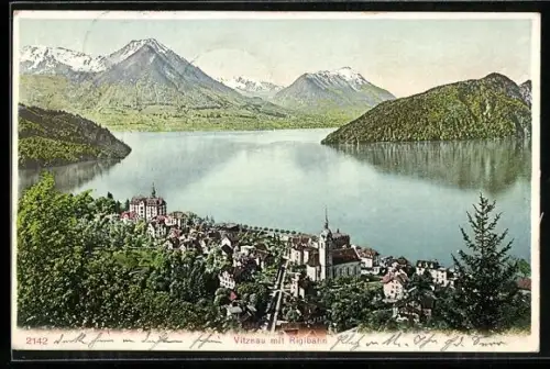 AK Vitznau, Ortsansicht mit Rigibahn