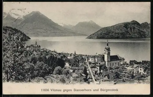 AK Vitznau, Ortsansicht gegen Stanserhorn und Bürgenstock