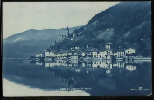 AK Morcote /Lago di Lugano, Ortspartie mit Spiegelung im Wasser